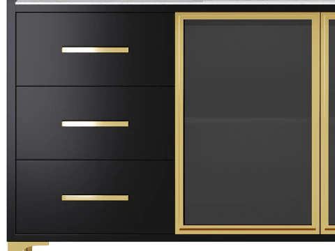 Modern Glass Door Wood Sideboard 2 3D Model
