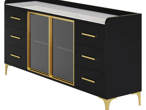 Modern Glass Door Wood Sideboard 2 3D Model