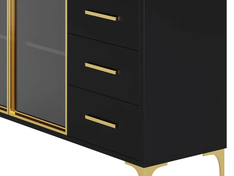 Modern Glass Door Wood Sideboard 2 3D Model