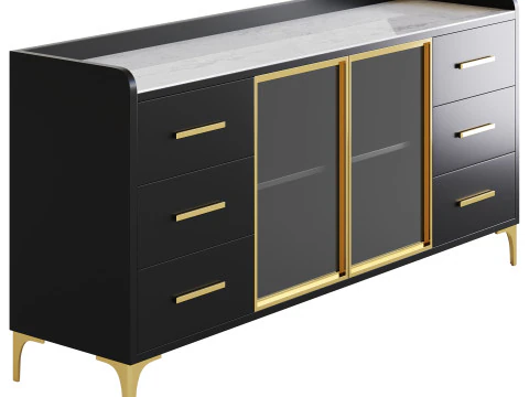 Modern Glass Door Wood Sideboard 2 3D Model