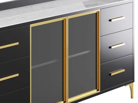 Modern Glass Door Wood Sideboard 2 3D Model