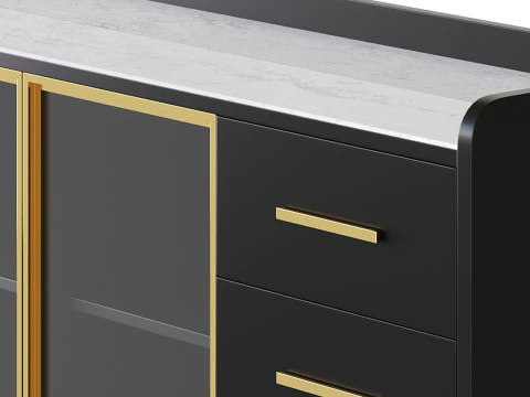 Modern Glass Door Wood Sideboard 2 3D Model