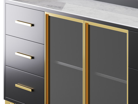 Modern Glass Door Wood Sideboard 2 Modelo 3D