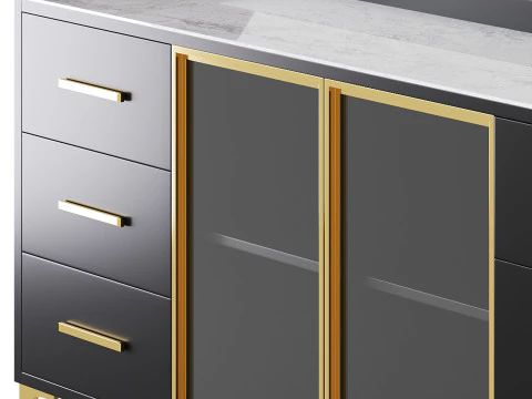 Modern Glass Door Wood Sideboard 2 3D Model