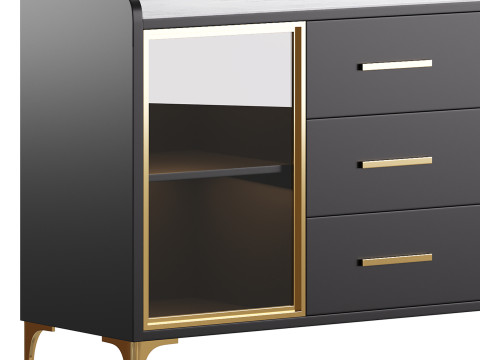 Modern Glass Door Wood Sideboard 3 Modèle 3D