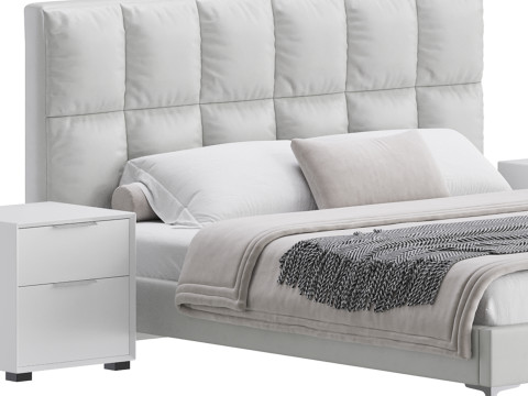Modern Bed Upholstered Headboard Standard Bed I 3D Model