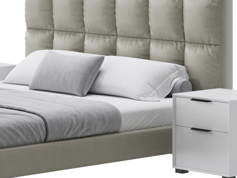 Modern Bed Upholstered Headboard Standard Bed I 3D Model
