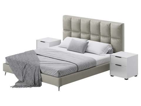 Modern Bed Upholstered Headboard Standard Bed I 3D Model
