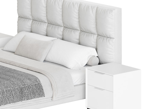 Modern Bed Upholstered Headboard Standard Bed I 3D Model