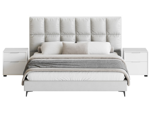 Modern Bed Upholstered Headboard Standard Bed I 3D Model