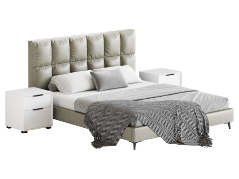 Modern Bed Upholstered Headboard Standard Bed I 3D Model