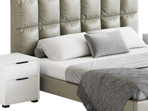 Modern Bed Upholstered Headboard Standard Bed I 3D Model