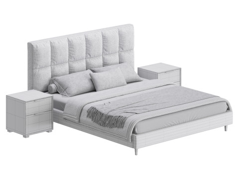 Modern Bed Upholstered Headboard Standard Bed I 3D Model