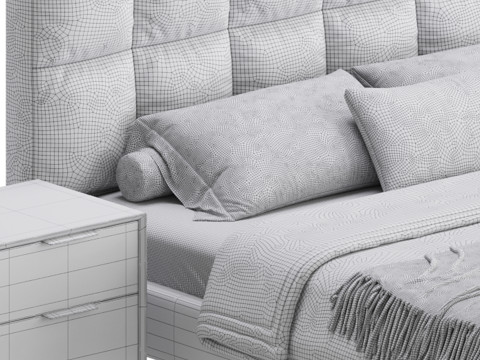 Modern Bed Upholstered Headboard Standard Bed I 3D Model