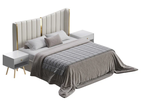 モダンなベージュのキングサイズベッド 3Dモデル