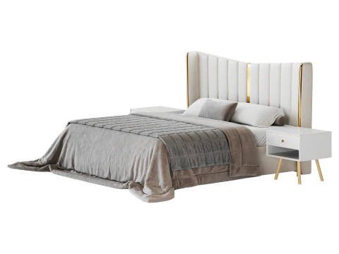 モダンなベージュのキングサイズベッド 3Dモデル