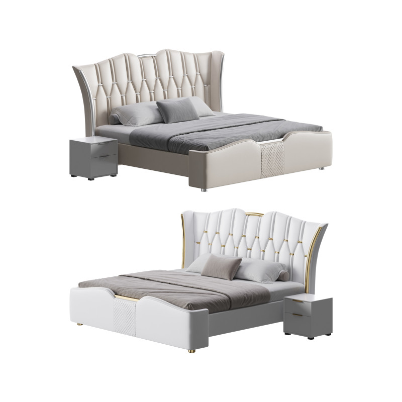 Modern Off-White Upholstered Tufted King Bed 3D Model .c4d .max .obj .3ds .fbx .stl .blend 