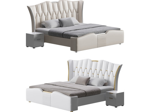 Modern Off-White Upholstered Tufted King Bed 3Dモデル