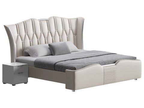 Modern Off-White Upholstered Tufted King Bed 3D Model
