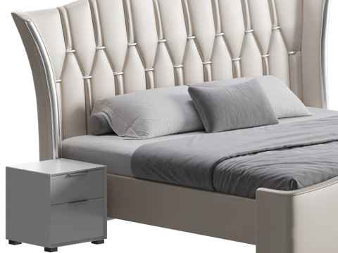 Modern Off-White Upholstered Tufted King Bed 3D Model