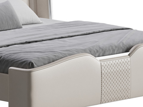 Modern Off-White Upholstered Tufted King Bed 3D Model