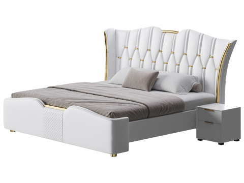 Modern Off-White Upholstered Tufted King Bed 3D Model