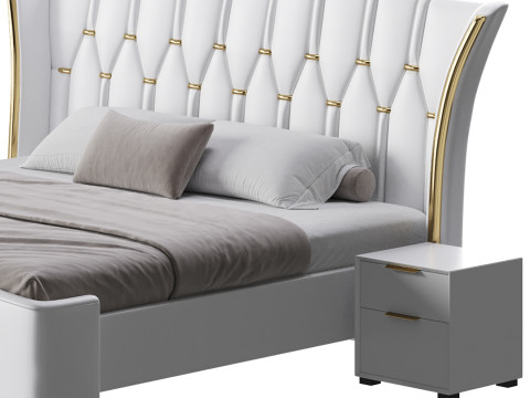 Modern Off-White Upholstered Tufted King Bed 3D Model
