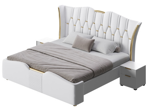 Modern Off-White Upholstered Tufted King Bed 3D Model