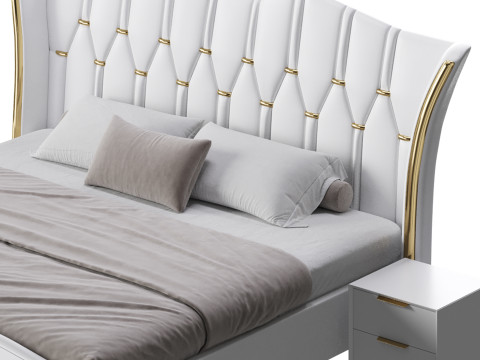 Modern Off-White Upholstered Tufted King Bed 3D Model