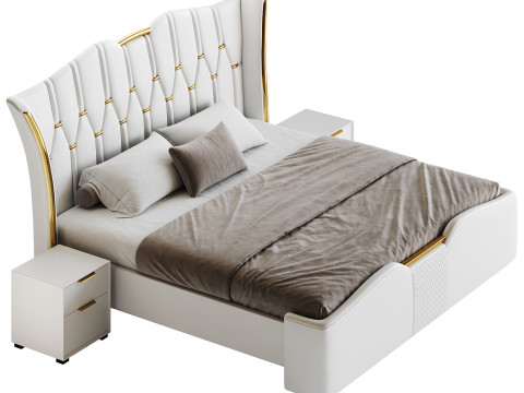 Modern Off-White Upholstered Tufted King Bed 3D Model