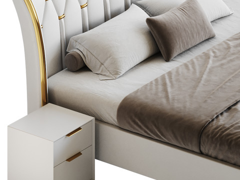 Modern Off-White Upholstered Tufted King Bed 3D Model