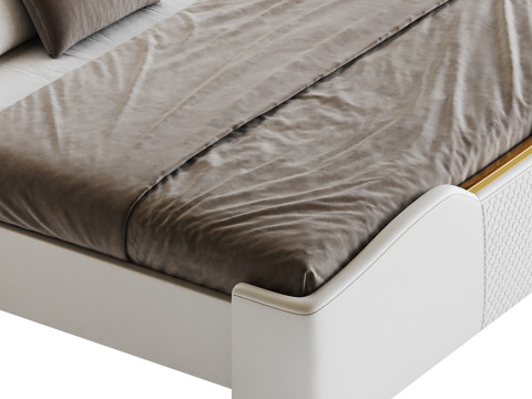 Modern Off-White Upholstered Tufted King Bed 3D Model