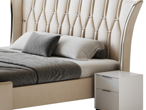 Modern Off-White Upholstered Tufted King Bed 3D Model