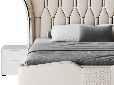 Modern Off-White Upholstered Tufted King Bed 3D Model