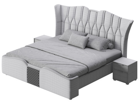 Modern Off-White Upholstered Tufted King Bed 3D Model
