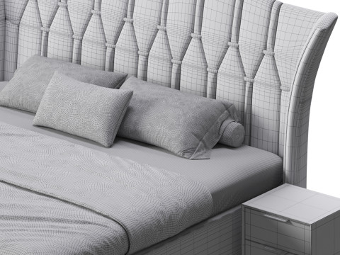 Modern Off-White Upholstered Tufted King Bed 3D Model