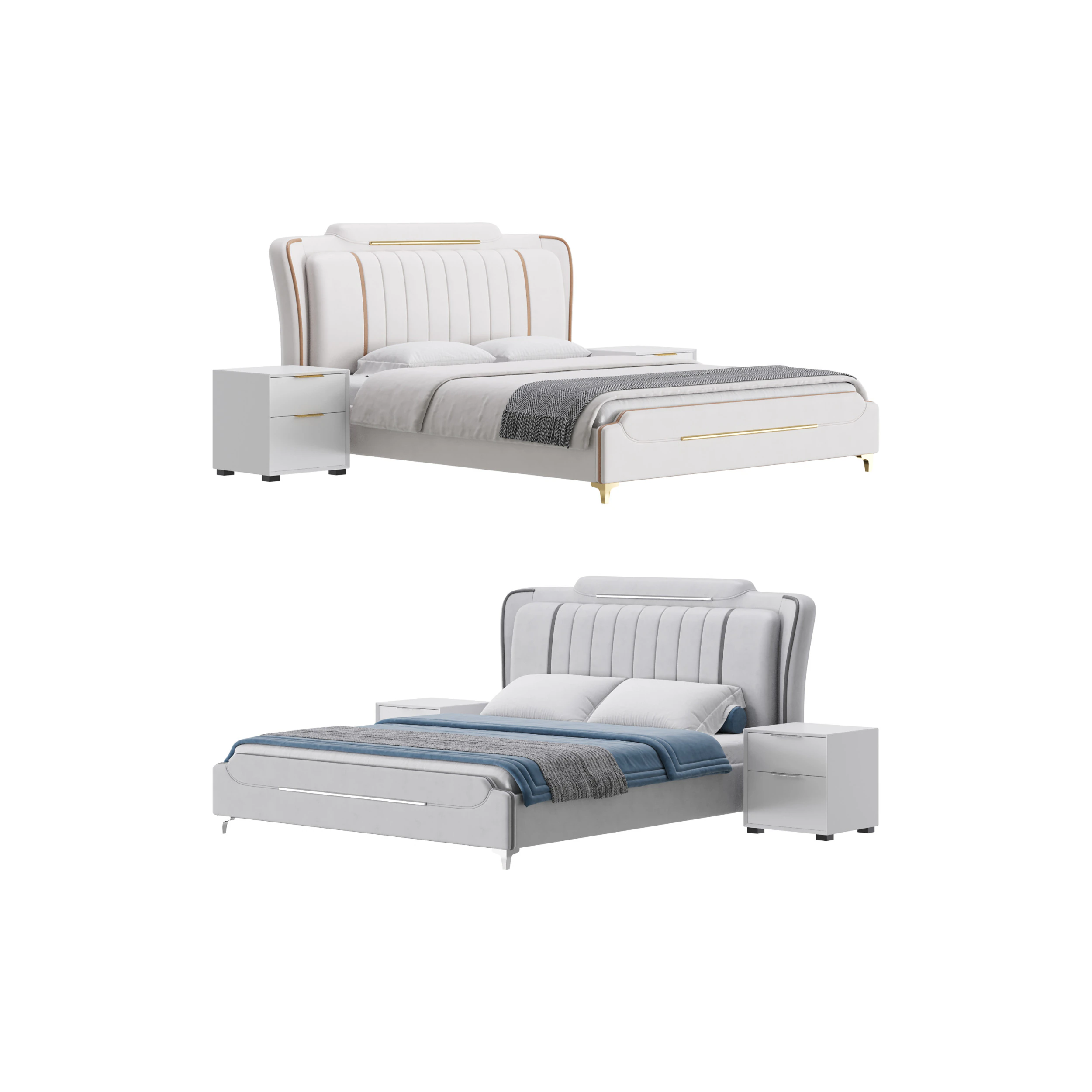 Queen Size Upholstered Headboard Bed 3D Model .c4d .max .obj .3ds .fbx .stl .blend 