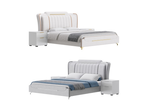 Queen Size Upholstered Headboard Bed 3D Model