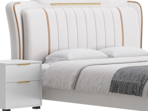 Queen Size Upholstered Headboard Bed 3Dモデル