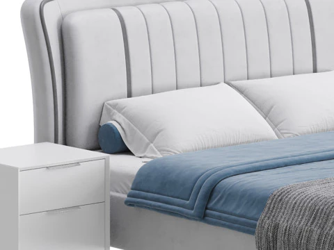 Queen Size Upholstered Headboard Bed 3D Model