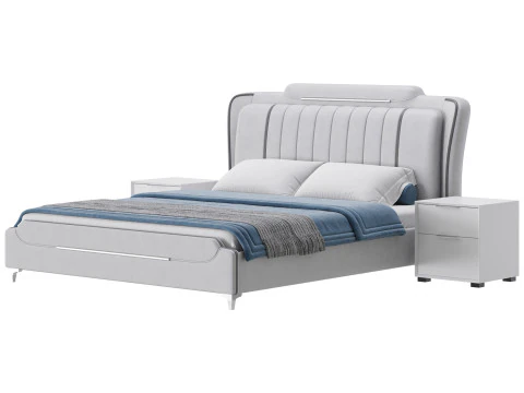 Queen Size Upholstered Headboard Bed 3D Model