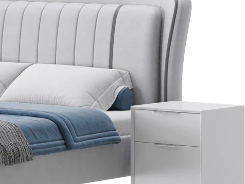 Queen Size Upholstered Headboard Bed 3D Model