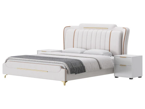 Queen Size Upholstered Headboard Bed 3D Model