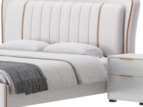 Queen Size Upholstered Headboard Bed 3D Model