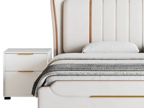 Queen Size Upholstered Headboard Bed 3D Model