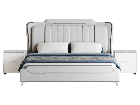 Queen Size Upholstered Headboard Bed 3Dモデル