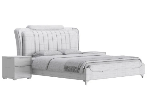 Queen Size Upholstered Headboard Bed 3D Model