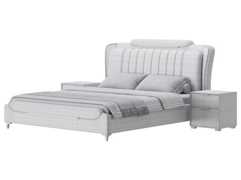 Queen Size Upholstered Headboard Bed 3Dモデル