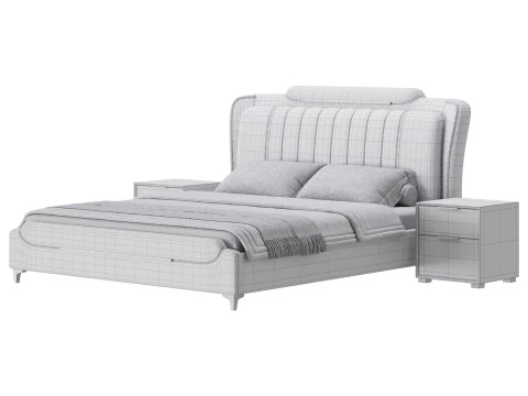 Queen Size Upholstered Headboard Bed 3D Model