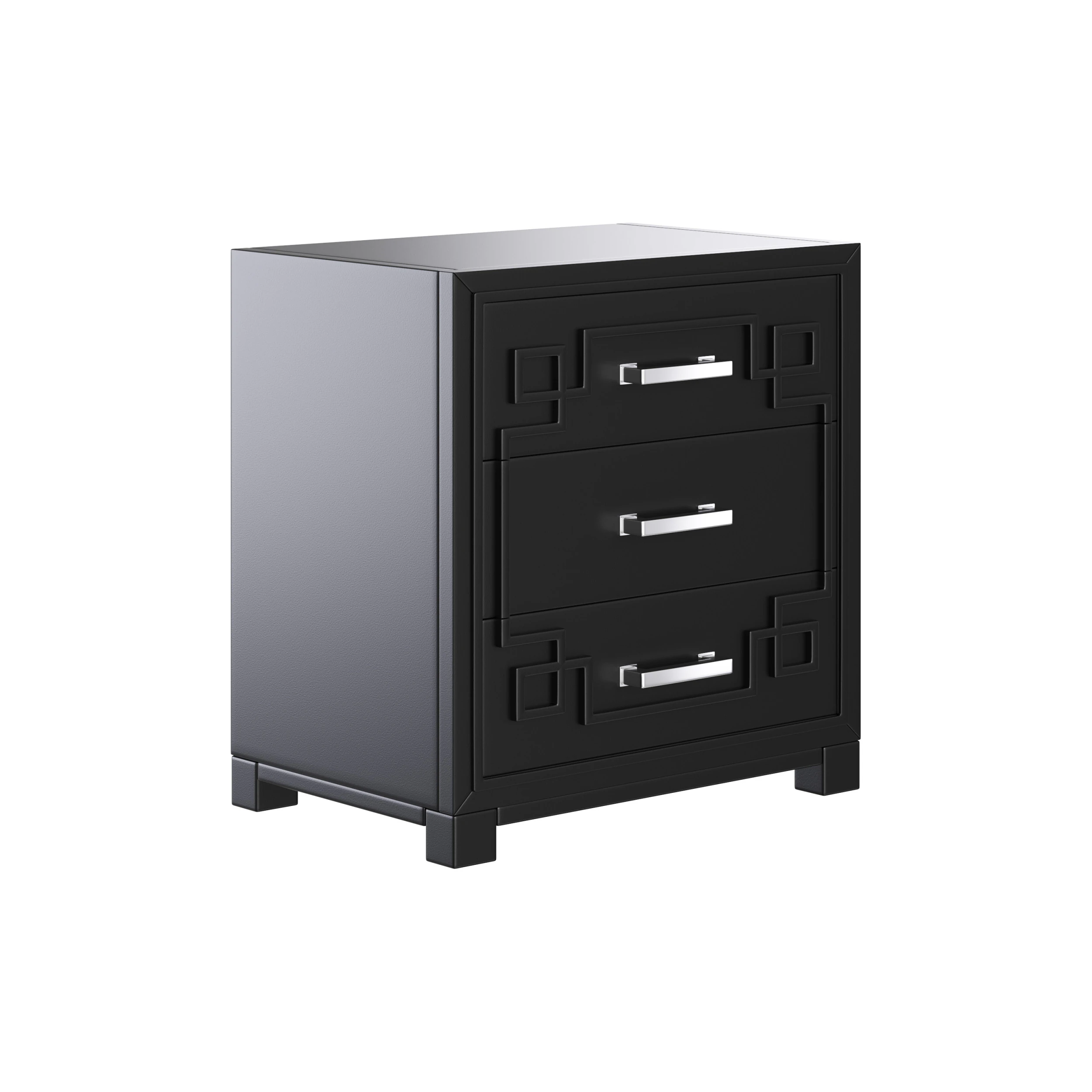 SAFAVIEH Raina Three Drawer Greek Key Night Stand Black 3D Model .c4d .max .obj .3ds .fbx .stl .blend 